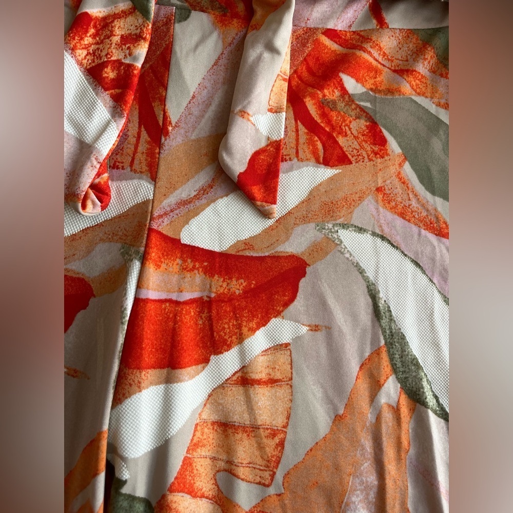 Floral Vibrant Tropical Print Pull on Front Tie Flowy Pants SZ 1X - Picture 2 of 7